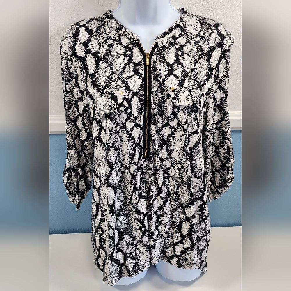 Calvin Klein Top Snake Print‎ Zip Front Women's Size L Blouse